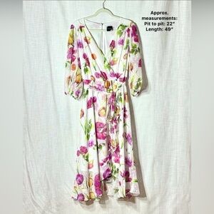 Maison Tara Wrap Style Floral Swiss Dot Chiffon Maxi Dress 16W Tie Waist